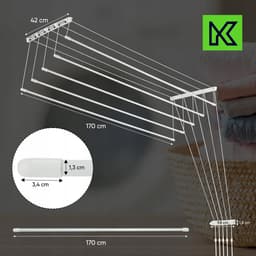 KADAX Plafondwasdroger, wasdroger voor het plafond met 5 stangen, wanddroger met stalen spijlen, plafonddroger, draagvermogen tot 10 kg (wit/170 cm) — thumbnail 2