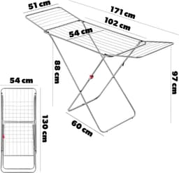 Droogrek, 180 x 55 x 101 cm - luchtstroomwasrek, wasdroger met antislipvoeten, vleugelwasdroger, kleding - Zilver Kadax — thumbnail 2