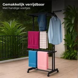 Lomera Inklapbaar Wasrek - Zwart Droogrek - Met Wieltjes - Stalen Buizen - Kunststof Verbindingsstukken - 24 Waslijnen - Waslijnen - Ruimtebesparend Wasrek - Staand Droogrek - Stevig En Duurzaam - Eenvoudig Op Te Bergen — thumbnail 5