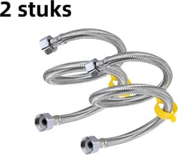 2-delige gevlochten hogedrukslang - Slang voor boilers, explosieveilige slang - Bestand tegen hoge temperaturen - Geschikt voor kraaninlaat - 304 slang met dubbele uiteinden [60 cm] [Gegalvaniseerde stalen dop] — thumbnail 1