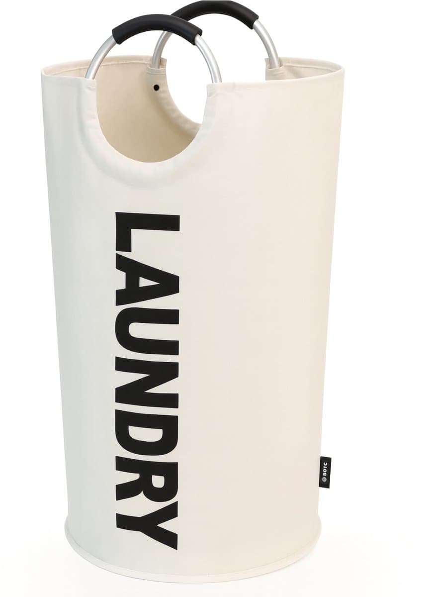 BOTC Wasmand - Waszak - 115L - Laundry basket - Wassorteerder - 43x79 cm - waszak vouwbaar - draagbaar wasbox - Gebroken wit — afbeelding 1
