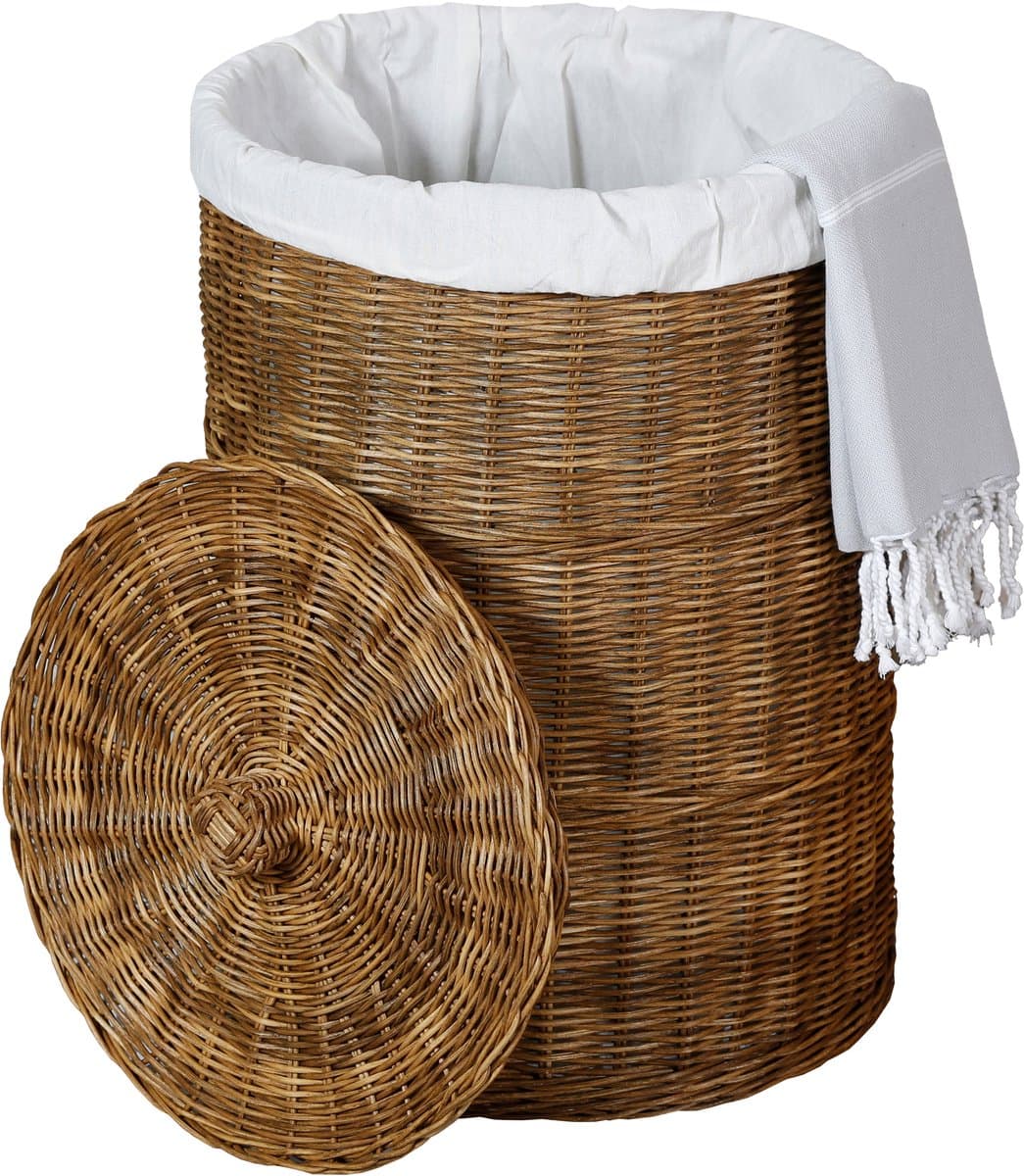 Wasmand met deksel – Rieten wasmand – 75 l – Opbergmand — afbeelding 1