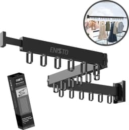 ENISTO® Wanddroogrek - Inklapbaar Wasrek - Droogrek Hangend - Zwart - Met of Zonder Boren - Uittrekbaar - Ruimtebesparend — thumbnail 1