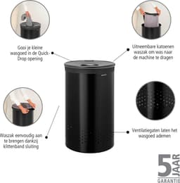 Brabantia Wasmand - met Deksel - 60 l - Matt Black / Dark Grey — thumbnail 5