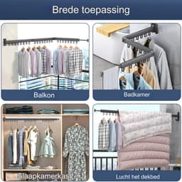 Wanddroogrek inklapbaar - wand droogrek - wanddroogrek uitschuifbaar - Colour Name: Black - 120 cm — thumbnail 4
