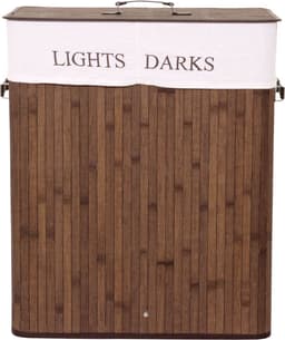 Cosmo Casa Wasmand - Wasbox - Wascontainer - Bamboe - 2 Vakken - Donker Bruin - 63x55x34cm — thumbnail 4