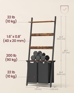 Wasmanden - Wassorteerder - 2 vakken - Met 3 planken voor handdoeken - Bruin zwart — thumbnail 2