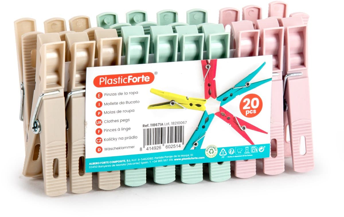 Plasticforte Wasknijpers - 20x stuks - pastel kleuren mix - kunststof - 7 cm - Was ophangen — afbeelding 1