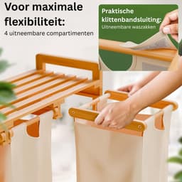 CLGP® Wassorteerder 4 Vakken - Wasmand - 200L - Biege — thumbnail 4