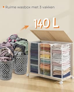 MAZAZU - Wasmand - 3 Compartimenten - 140L Inhoud - Beige en Wit - 66,5x37,5x65 — thumbnail 4