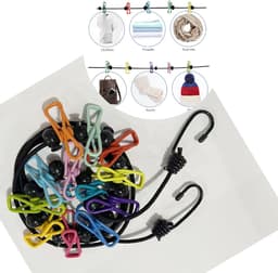 Draagbare kampeer waslijn - Met 12 wasknijpers - Elastische waslijn - Winddichte hanger voor buiten kamperen - Kampeerwaslijn - kampeeraccessoires - Zwart — thumbnail 1