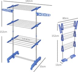 HOMCOM-Wäscheständer-Edelstahl, ABS-142L x 55B x 152H cm-Blau — thumbnail 5