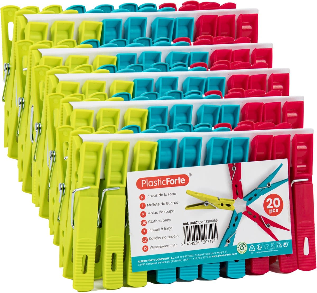 Plasticforte Wasknijpers - 100x stuks - felle kleuren mix - kunststof - 7 cm - Was ophangen — afbeelding 1