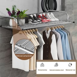 Opvouwbaar droogrek voor kleding - Multifunctioneel voor achter deuren, trappen of balkons - Telescopische droogstok voor kleding - Kledingrek - Roestvrij staal - 40 x 37,5 x 19 cm — thumbnail 3