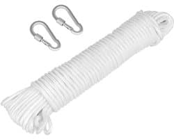 JGS Premium - Outdoor waslijn vlagtouw klimtouw van nylon voor camping & tuin, 25 meter met karabijnhaken