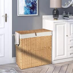 RFWR® Dubbele Wasmand met Deksel - Rieten Wasmand voor Badkamer en Slaapkamer — thumbnail 3