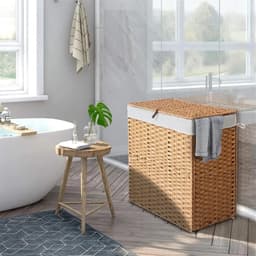 RFWR® Dubbele Wasmand met Deksel - Rieten Wasmand voor Badkamer en Slaapkamer — thumbnail 2