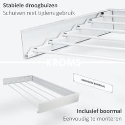 RFWR® Wanddroogrek XL Inklapbaar - 100 cm Breed - 6m Drooglengte - Stevig en Duurzaam Design - Muurbevestiging - Eenvoudig te Monteren — thumbnail 3