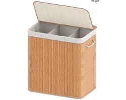 RFWR® Wasmachine boodschappentas met 3 vakken en deksel – Opvouwbare bamboe wasmand van 150L