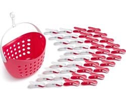 Magenta Wasknijpers, stabiel, zonder afdruk, zachte clips met wasknijpermand, 40 stuks, met wasknijpermand/Viva Magenta wit/wit, Viva Magenta mand, wit