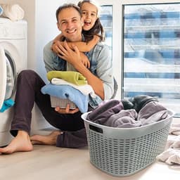 Hega Hogar Rotan line wasmand - blauw - inhoud 44 liter - kunststof - 58 x 39 x 27 cm - met handvatten — thumbnail 2