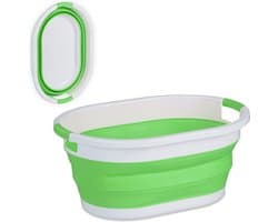 opvouwbare wasmand - 36 liter - kunststof - ruimtebesparend inklapbaar - handvatten - groen-wit