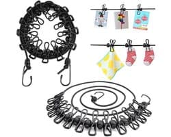 2 stuks draagbare waslijn camping, elastische waslijn, uittrekbaar, reiswaslijn met 12 stuks klemmen en 13 stuks positionering welvingen voor reizen, vakantie, outdoor, camping, slaapzaal