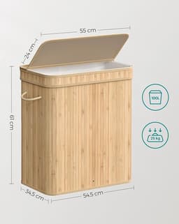 Wasmand met Deksel 100 liter Met Handgrepen - Wasverzamelaar Bamboe - Met Uitneembare en Machinewasbare Waszak - Voor Keuken, Slaapkamer, Woonkamer - Naturel - LCB063N01 — thumbnail 3