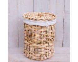 Migo Styling - Wasmand rond - Met binnenzak - Met deksel - Riet - Rotan - Naturel - Dia36xH50 cm