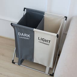 Wassorteerder - 60 L - Wasmand 2 Vakken - Opvouwbare Wasmanden - Wassorteerder 2 vaks - Aluminium Frame - Grijs - Wit — thumbnail 4