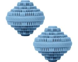 Home Deco Factory Wasmachinebol - 2x - met keramische kralen - D10 cm - blauw - wassen zonder wasmiddel
