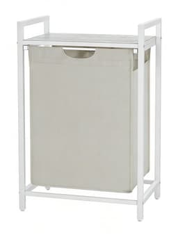 Wasmand, 50 x 33 x 72cm, Wit, vuilewasmand, met opbergrek en uitschuifbare afneembare waszak, stevig en duurzaam metalen frame, grote capaciteit van 65 liter, geschikt voor wasruimte, slaapkamer en badkamer — thumbnail 1