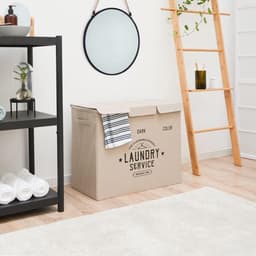 Wasmand 3 Vakken - Wassorteerder -84L-Beige — thumbnail 2