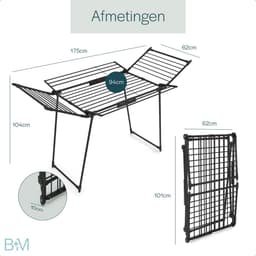 BAUER & MEYER® Droogrek Classic - Wasrek Inklapbaar - Incl. 20 wasknijpers + 1x wasmand - 25 Meter drooglengte + 30kg draagkracht - Zwart — thumbnail 4