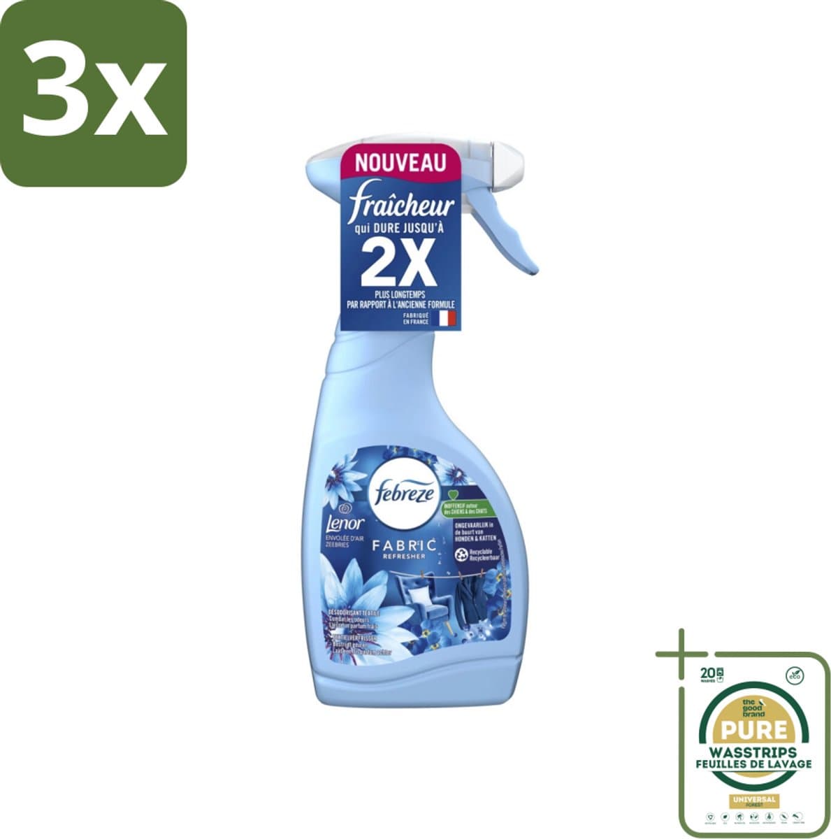 3 x Febreze Textielverfrisser Spray - Sea Breeze - Langdurige Frisse Geur - Lenor Collectie - 500ml - Grootverpakking - Textielverfrisser - Geurverwijdering - Huisdiergeuren - Meeresbrise - Textielverfrisserspray — afbeelding 1