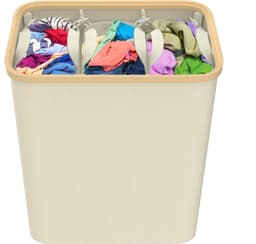 Wasmand 3 Vak – Wasverzamelaar met Deksel en 3 Wasbare Waszakken, Oxford Stof, 140L, Ideaal voor Badkamer en Wasruimte, Beige — thumbnail 2