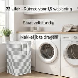 Somstyle Wasmand - 72 Liter - Opvouwbare Wasbox - 40 x 30 x 60 CM - Opbergmand voor Was - Grijs / Wit — thumbnail 4