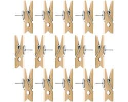 50x Houten Duwspelden met Clips - Ideaal voor Kurkbord, Fotowand en Prikbord