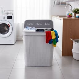 Wasmand 3 vakken - 105 l - opvouwbaar - bamboe - wit — thumbnail 3