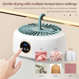 Draagbare Elektrische Droger Mini Opvouwbare Warmtepomp met UV Sterilisator 8 Uur Timer 360° Hetelucht Verstelbaar Grote Capaciteit Stil Energieklasse Reis Camper Thuis Slaapkamer — thumbnail 3