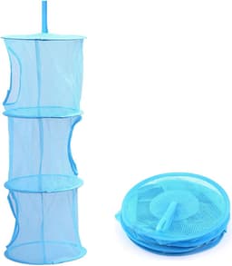 3-afdelings Gaas Hangende Opslagmand – Opvouwbare Netzak Organizer, Blauw, Voor Speelgoed, Kleding & Was – Ruimtebesparend — thumbnail 1