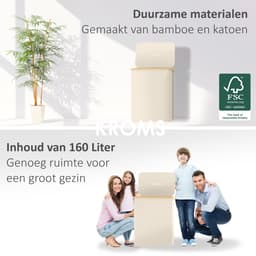 KROMS Wasmand 3 vakken - Beige - 160L - Extra groot model - Inclusief NL & ENG Labels – Wassorteerder bamboe - Laundry basket - Wasmand met deksel - Opvouwbaar — thumbnail 2