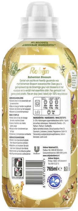 4 x Robijn – Wasverzachter – Bohemian Blossom – 765 ml - Wasverzachter - Bloemige Geur - Wasverzachter Fles - Kleding Verzorgen - Vezels Beschermen — thumbnail 2
