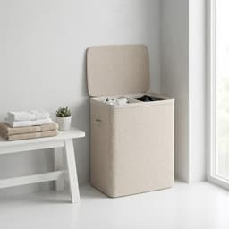 MAZAZU Wasmand 2 Vakken 100L – Deksel & Wassorteerder met Uitneembare Zakken - Beige — thumbnail 4