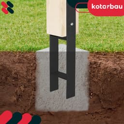 KOTARBAU® H Instortanker - Paalhouder in Beton Storten 160 x 600 mm Betonanker voor Houten Palen - Paaldrager Beton - Kolomvoet Beton - Gepoedercoat Staal — thumbnail 4