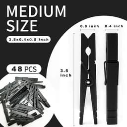Houten wasknijpers - Kledinghangers clips - Kleding drogen - Roestbestendige veren - 95 cm 48 stuks - Zwart — thumbnail 5
