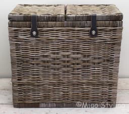 Duo wasmand met leren riem-70x35xH65-Riet-Rotan — thumbnail 5