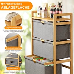 Wasverzamelaar, rek, 3 vakken, stabiele wasmand van bamboehout, sorteersysteem, 45 x 32 x 96 cm, groot, voor badkamer en slaapkamer, wasgoed organizer met stoffen mand — thumbnail 5