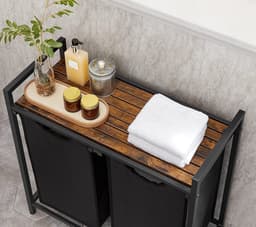 Azuru Wasmand met 2 Vakken en Wieltjes – Wassorteerder – 56 Liter - Bamboe — thumbnail 5
