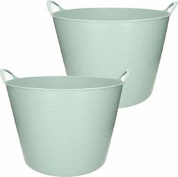 Flexibele kuip emmer/wasmand - 2x - mintgroen - 40 liter - Opbergmanden — thumbnail 1